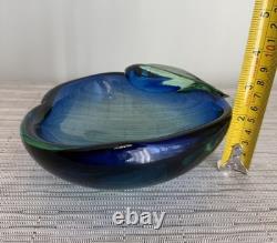 Hand Blown Art Glass Vase Blue Aqua Freeform Sculptural Murano Style Vintage