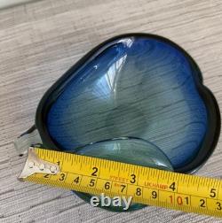 Hand Blown Art Glass Vase Blue Aqua Freeform Sculptural Murano Style Vintage