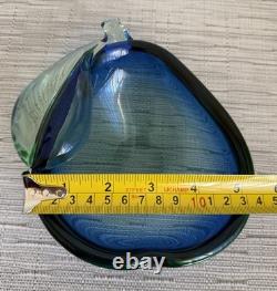 Hand Blown Art Glass Vase Blue Aqua Freeform Sculptural Murano Style Vintage