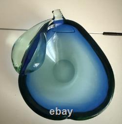 Hand Blown Art Glass Vase Blue Aqua Freeform Sculptural Murano Style Vintage