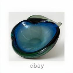 Hand Blown Art Glass Vase Blue Aqua Freeform Sculptural Murano Style Vintage