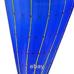 Hand Blown Art Glass Vase Blue Yellow Red Polka Dot Striped 12 Italian Vintage