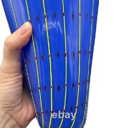 Hand Blown Art Glass Vase Blue Yellow Red Polka Dot Striped 12 Italian Vintage