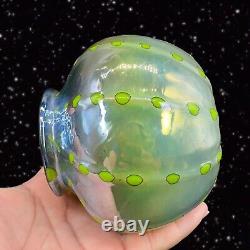 Hand Blown Art Glass Vase Iridescent Green Blue W Green Dots Marked P T 2018