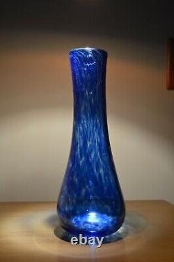 Hand Blown Artisan Glass 12 Inch Heavy Smokey Blue Vase Sperryville Glassworks