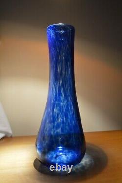 Hand Blown Artisan Glass 12 Inch Heavy Smokey Blue Vase Sperryville Glassworks