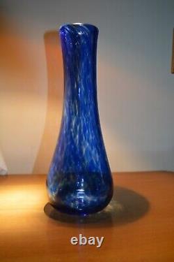 Hand Blown Artisan Glass 12 Inch Heavy Smokey Blue Vase Sperryville Glassworks