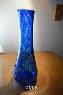 Hand Blown Artisan Glass 12 Inch Heavy Smokey Blue Vase Sperryville Glassworks