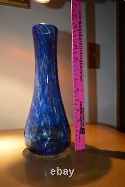 Hand Blown Artisan Glass 12 Inch Heavy Smokey Blue Vase Sperryville Glassworks