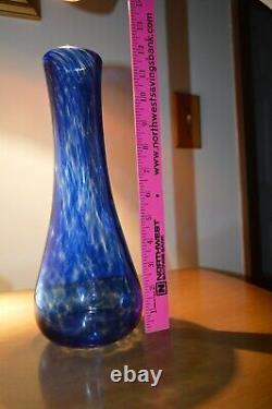 Hand Blown Artisan Glass 12 Inch Heavy Smokey Blue Vase Sperryville Glassworks