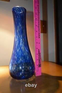 Hand Blown Artisan Glass 12 Inch Heavy Smokey Blue Vase Sperryville Glassworks