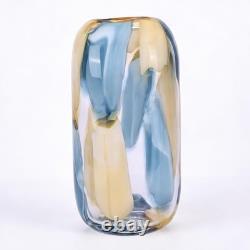 Hand Blown Blue Glass Vase 12.6 Decorative Centerpiece for Home Decor