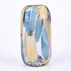 Hand Blown Blue Glass Vase 12.6 Decorative Centerpiece for Home Decor