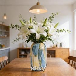 Hand Blown Blue Glass Vase 12.6 Decorative Centerpiece for Home Decor