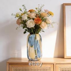 Hand Blown Blue Glass Vase 12.6 Decorative Centerpiece for Home Decor