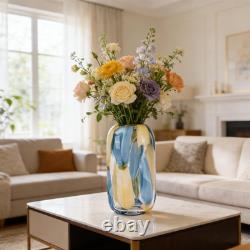 Hand Blown Blue Glass Vase 12.6 Decorative Centerpiece for Home Decor