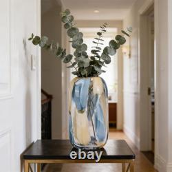Hand Blown Blue Glass Vase 12.6 Decorative Centerpiece for Home Decor