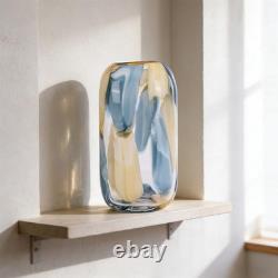 Hand Blown Blue Glass Vase 12.6 Decorative Centerpiece for Home Decor