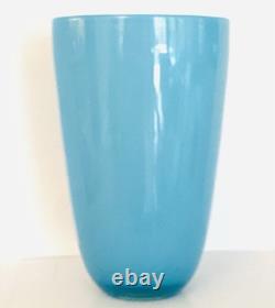Hand-Blown Cased Sky Light Blue Heavy Glass Vase 10 Gorgeous