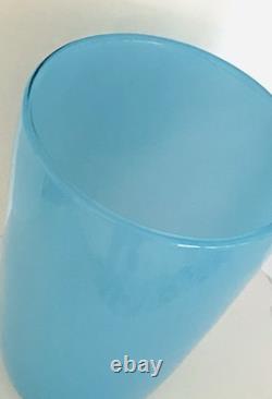 Hand-Blown Cased Sky Light Blue Heavy Glass Vase 10 Gorgeous