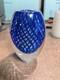 Hand Blown Cobalt Blue Art Glass Vase 5.5 Latticino Ribbon Swirl Heavy 3 lb