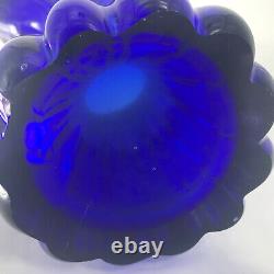 Hand Blown Cobalt Blue Murano Art Glass Vase Thick Heavy 4.15Lb 10 X 4.5