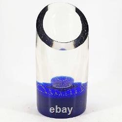 Hand Blown Czech Signed Studio Art Bullicante Cobalt Heavy Glass Vase