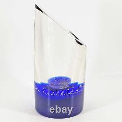 Hand Blown Czech Signed Studio Art Bullicante Cobalt Heavy Glass Vase