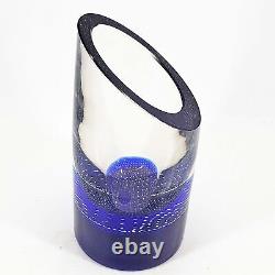 Hand Blown Czech Signed Studio Art Bullicante Cobalt Heavy Glass Vase