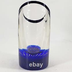 Hand Blown Czech Signed Studio Art Bullicante Cobalt Heavy Glass Vase