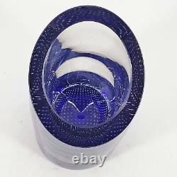 Hand Blown Czech Signed Studio Art Bullicante Cobalt Heavy Glass Vase