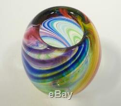 Hand Blown Glass Art Vase, Dirwood, Blue, Aqua, Green. Red, Yellow, Rainbow