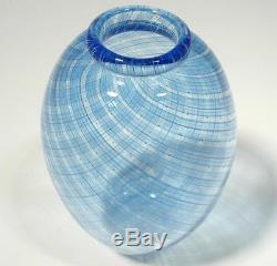 Hand Blown Glass Art Vase, Dirwood Glass, Shades Of Blue, Cane Reticello Process