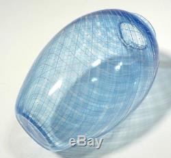 Hand Blown Glass Art Vase, Dirwood Glass, Shades Of Blue, Cane Reticello Process