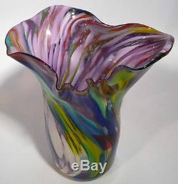 Hand Blown Glass Contemporary Art Vase Purple Red Gold Aqua Green Blue Dirwood