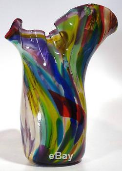 Hand Blown Glass Contemporary Art Vase Purple Red Gold Aqua Green Blue Dirwood