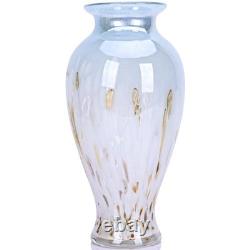 Hand Blown Glass Vase 11.8 Tall Beautiful Blue White Sea Wide Mouth Bud Vase