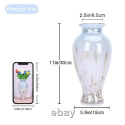 Hand Blown Glass Vase 11.8 Tall Beautiful Blue White Sea Wide Mouth Bud Vase