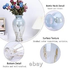 Hand Blown Glass Vase 11.8 Tall Beautiful Blue White Sea Wide Mouth Bud Vase
