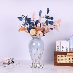 Hand Blown Glass Vase 11.8 Tall Beautiful Blue White Sea Wide Mouth Bud Vase