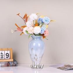 Hand Blown Glass Vase 11.8 Tall Beautiful Blue White Sea Wide Mouth Bud Vase