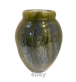 Hand-Blown Glass Vase 9 Tall With Green & Blue Swirl Pattern Unique Home Decor
