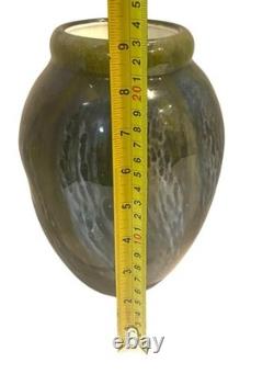 Hand-Blown Glass Vase 9 Tall With Green & Blue Swirl Pattern Unique Home Decor