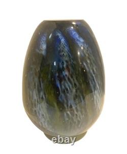 Hand-Blown Glass Vase 9 Tall With Green & Blue Swirl Pattern Unique Home Decor