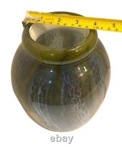 Hand-Blown Glass Vase 9 Tall With Green & Blue Swirl Pattern Unique Home Decor