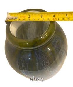 Hand-Blown Glass Vase 9 Tall With Green & Blue Swirl Pattern Unique Home Decor