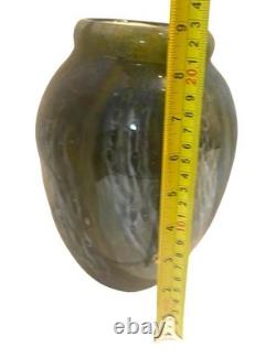 Hand-Blown Glass Vase 9 Tall With Green & Blue Swirl Pattern Unique Home Decor
