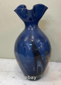 Hand-Blown Glass Vase Blue with Accent Colors