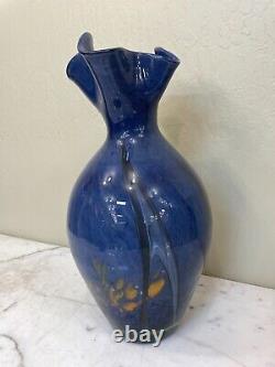 Hand-Blown Glass Vase Blue with Accent Colors