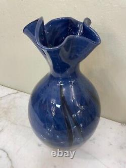 Hand-Blown Glass Vase Blue with Accent Colors